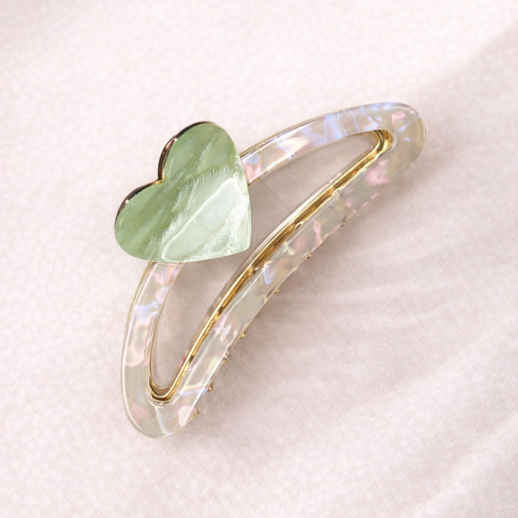 Skřipec do vlasů srdce AMORA – perleťový : mentolové srdce2